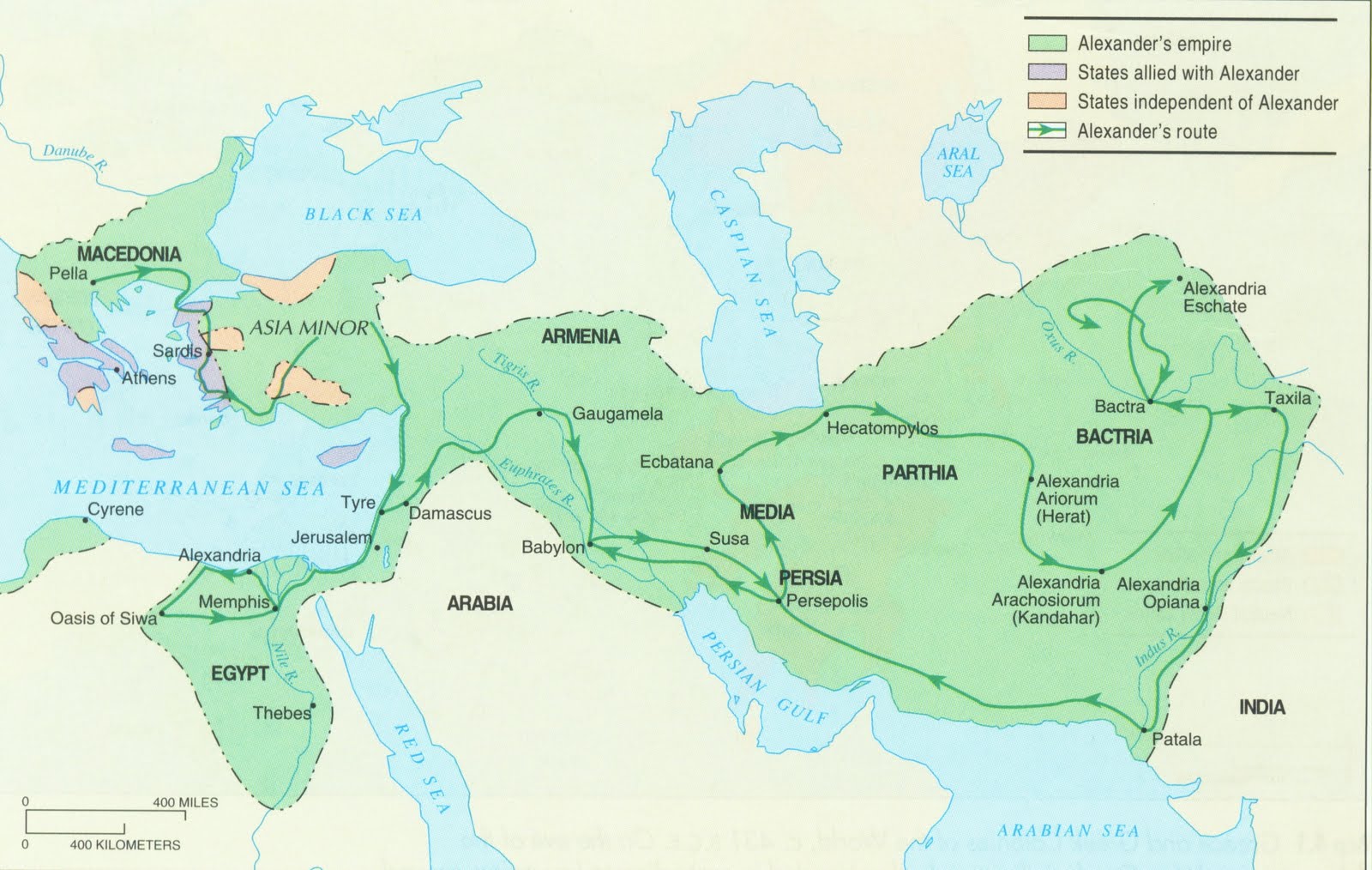 Empire and route of Alexander