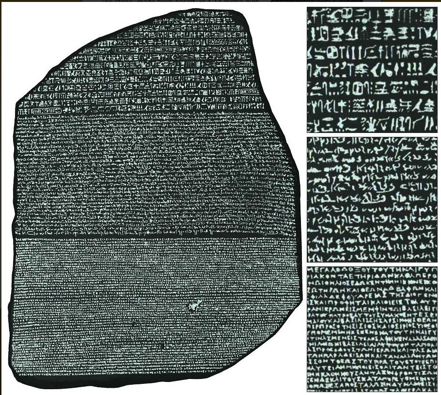 Rosetta Stone, with examples of trhee scripts